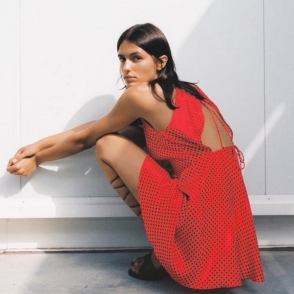 Zara Dresses & Skirts - NWT Zara Silky Polka Dot Tie Back Mini Dress Red & Black